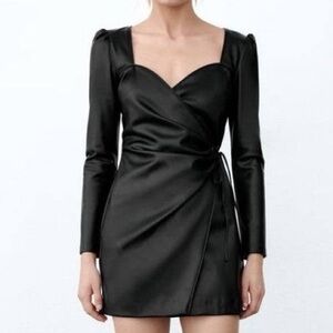 Zara Faux Leather Black Wrap Dress